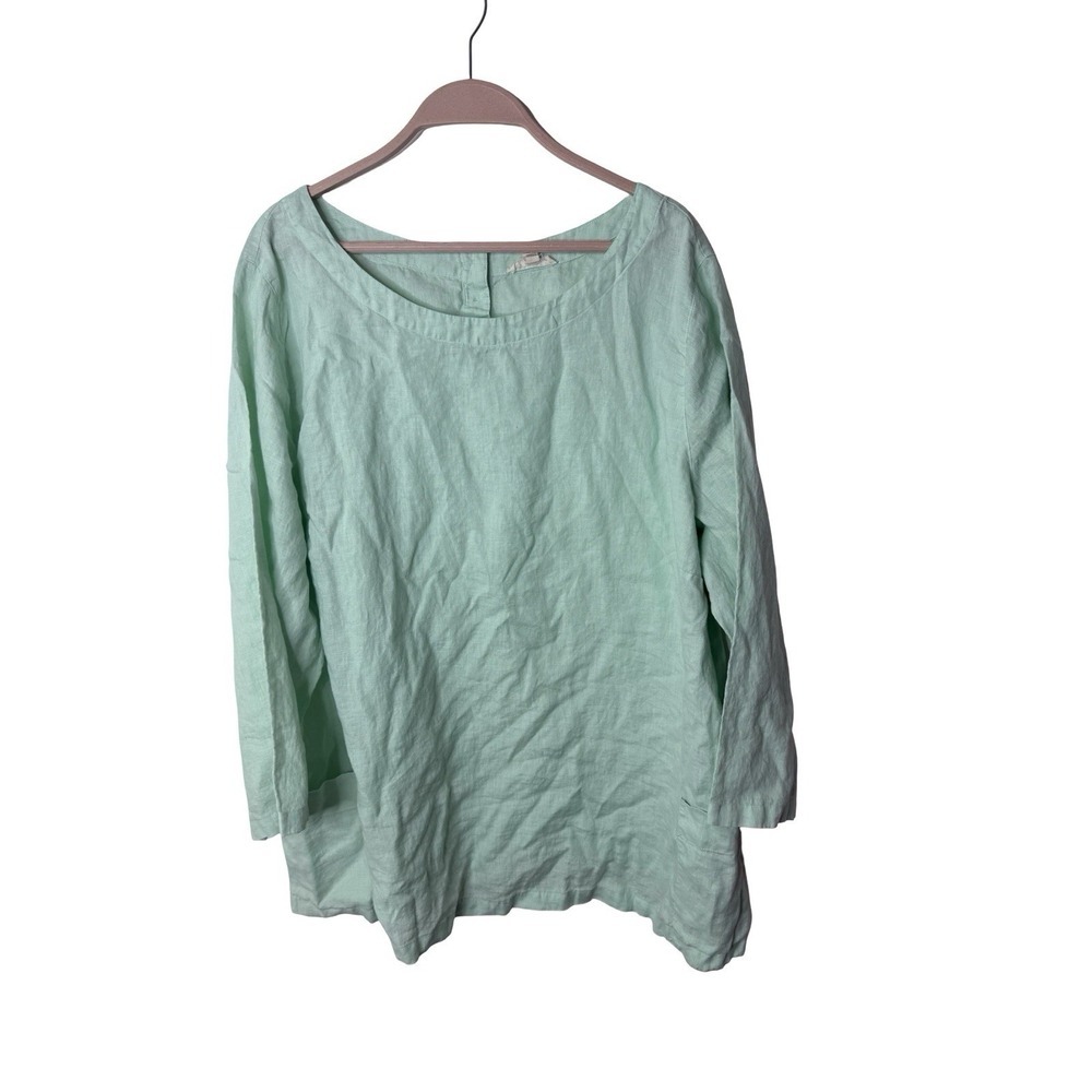eileen fisher sz 3X mint green linen pop over tunic shirt womens